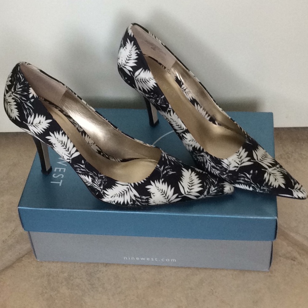 Nine West Black & White Satin Heels